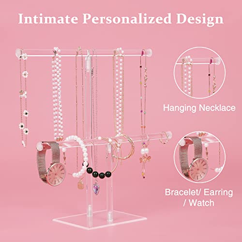 Jewelry Stand Necklace Holder, Acrylic Jewelry Display Holder, Necklace and Bracelet Hanging Organizer, Clear 2-Tier Tower Stand for Bangles, Necklaces, Bracelets, Rings, Earrings and Watch | The Storepaperoomates Retail Market - Fast Affordable Shopping