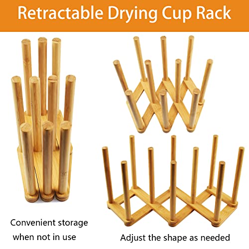 Cyauatt Bamboo Retractable Bottle Drying Rack Cup Dish Drying Rack ,Sports Water Bottle and Mug Drainer Stand, Plastic Bag Dryer Rack and Multifunctional Drying Rack for Kitchen Countertop | The Storepaperoomates Retail Market - Fast Affordable Shopping