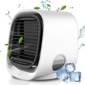 Eebuy Air Cooler, Evaporative Air Cooler& Portable Air Conditioner/Humidifier, Mini Air Conditioner Noiselessness with USB Charge,3 Adjustable Speeds with LED Lighting for Room Home Office, White