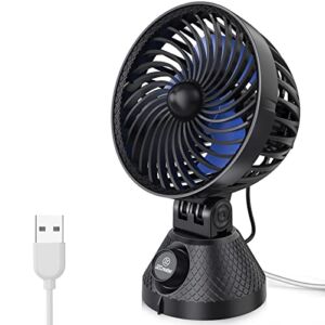 JZCreater USB Desk Fan, USB Mini Fan with Stepless Speed, 90°Auto Oscillating Fan , Quiet Rotation Strong Wind, Small Personal Fan for Bedroom Home Office Table Outdoor Stroller, 4.8inch(Black Blue
