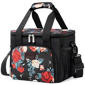 Large Lunch Bags for Women/Men 15L (24-Can), Kaome Insulated Lunch Box 100% Leakproof Cooler Bag for Office Work School Picnic Beach, with Adjustable Shoulder Strap-Floral