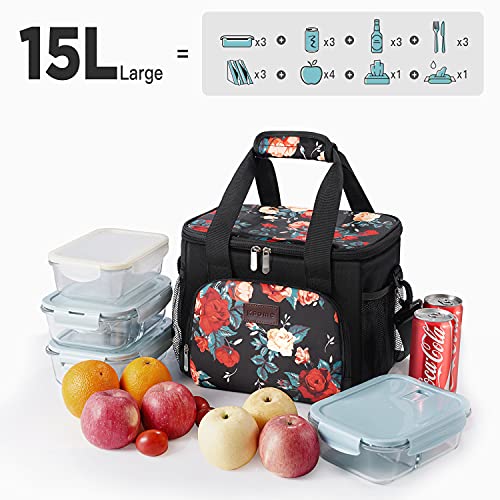 Large Lunch Bags for Women/Men 15L (24-Can), Kaome Insulated Lunch Box 100% Leakproof Cooler Bag for Office Work School Picnic Beach, with Adjustable Shoulder Strap-Floral | The Storepaperoomates Retail Market - Fast Affordable Shopping