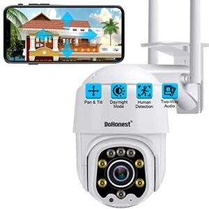 Security Camera Outdoor HD 1080P WiFi IP Cam Pan Tilt 360° Surveillance Waterproof Home Security System Motion Detection Auto Tracking 2 Way Audio Night Vision Compatible with Alexa DoHonest S02