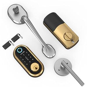 Hornbill Deadbolt Lock Fingerprint Smart Lock with Front Door Handleset, Bluetooth Electronic Digital Lock with Touchscreen Keypad, Single Cylinder Door Lever for Both Right & Left Side Doors