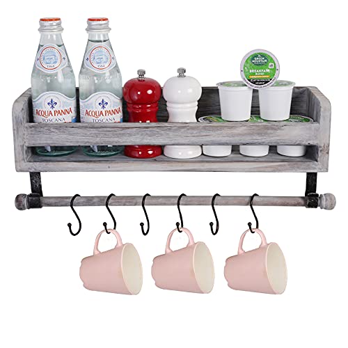 Satauko Wooden Floating Shelves with 8 Hooks for Kitchen Spice Rack, Wall Mounted Shelf with Towel Bar for Bathroom Organizer, Wall Hanging Book Shelves for Nursery Storage.(Grey) | The Storepaperoomates Retail Market - Fast Affordable Shopping