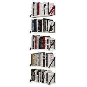 Wallniture Bora 17″x6″ White Floating Shelves for Wall Storage, Floating Bookshelf for Living Room, Wall Shelves for Bedroom, Bathroom, Kitchen, Wood Shelf Set of 5