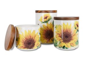 Sunddo Sunflower Ceramic Canister Sets for Kitchen Counter,Tea Coffee Sugar Canister Set with Bamboo Lid Set of 3
