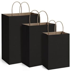BagDream 30PCS Kraft Paper Bags 5x3x8& 8×4.25×10& 10x5x13 Gift Bags, Kraft Paper Gift Bags with Handles, Craft Bags, Merchandise Bags, Recyclable Paper Bags Black 10Pcs Each Size