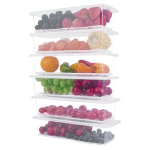 Vtopmart Food Storage Containers for Fridge, 6Pack 1.5L Fridge Organizer with Removable Drain Plate, Produce Containers for Fridge to Keep Fruits, Vegetables, Meat, Fish Fresh and Dry
