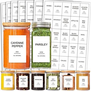 GPOVVIMX 191 Spice Jar Labels Preprinted Minimalist Stickers – White Waterproof Label – Fit Round or Rectangle Spice Jars – Herb Seasoning Kitchen Pantry Labels