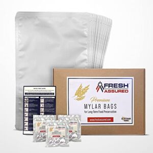 Fresh Assured | 25-Pack 5 Gallon Mylar Bags with Oxygen Absorbers (2000cc) | 7 mil | BPA Free | Long-Term Food Storage Container Sets