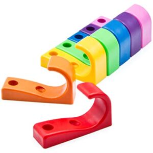 Heavy Duty Vinyl J-Hooks, by Toughook, Safe Design for Kids Room and School. Strong and Durable – Holds Backpacks, Coats. Rainbow Set, 2.2 Inches, Pack of 7, Screws Included.