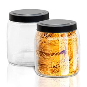 Kitchen Storage Jars Set of 2 – 68Oz Square Glass Canisters with Lids – Durable Canister Sets for Kitchen Counter – Non-BPA Glass – Multipurpose and Versatile Pantry Containers