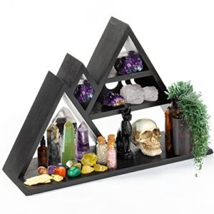 Crystal Display Shelf for Stones, Oils & More – Stylish Black Crystal Shelf Display Holder – Mountain Shelf Home Witchy Room Decor & Moon Phase Design – Versatile Wall or Surface Placement