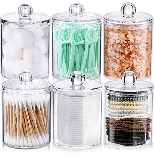 6 Pack Qtip Holder Dispenser for Cotton Ball, Cotton Swab, Cotton Round Pads, Floss – 10 oz Clear Plastic Apothecary Jar Set for Bathroom Canister Storage Organization, Vanity Makeup Organizer | The Storepaperoomates Retail Market - Fast Affordable Shopping