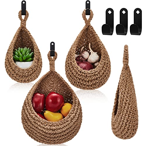 Hanging Wall Basket Teardrop Hanging Baskets Hanging Onion Basket Coat Bohemian Storage Fruit Wall Hooks for Kitchen Wall Home Restaurant Storage Garlic Vegetable Wall Planters, 3 Sizes (Linen) | The Storepaperoomates Retail Market - Fast Affordable Shopping