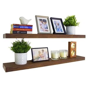 Rustic Floating Shelves -24 inch Wood Wall Shelves for Living Room,,Bedroom,Kitchen and Bathroom ,Set of 2(24″, Walnut)