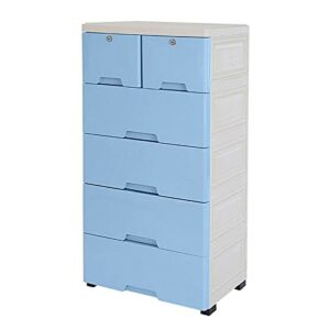 TouSuaRSi Plastic Storage Drawers with 6 Drawers,Closet Drawers Dresser Organizer Unit for Clothes,Storage Bins with Casters,Home Bedroom Storage Cabinet,Five-Layer Large-Capacity Cabinet (Blue)