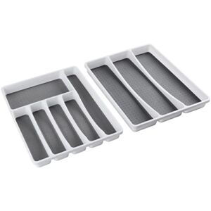 No-Slip Silverware Tray Organizer – Accommodates Different Kitchen Utensil and Cutlery Sizes. Deep Enough to Fit Entire Drawer. (2-PIECE | 9-SECTIONS)