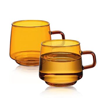 Joeyan Amber Glass Coffee Mugs Set of 2 – 10 oz Glass Stackable Coffee Cups with Handle – Colored Tea Cups Drinking Glasses for Espresso, Cappuccino, Latte, Tea, Milk | The Storepaperoomates Retail Market - Fast Affordable Shopping