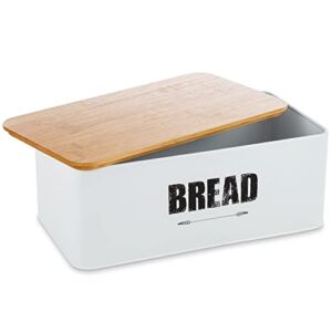 Bread Box for kitchen Countertop, White Farmhouse Bread Box with Bamboo Lid, Bread Container for Kitchen Counter, Bread Holder Storage Kitchen Decor, Vintage Design