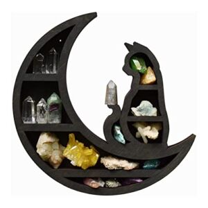 Alapaste Moon Shelf Room Decor,Cat in The Moon Crystal Shelf,Wooden Crystal Shelf Jewelry Holder,Wall Mounted Floating Shelves,Reversible Essential Oil Shelf for Living Room,Dinning Room,Bed Room