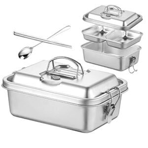 BMLMCJ-T Sealed Leak-Proof Double Layer Stainless Steel Lunch Box with Cutlery, Easy to Clean Dishwasher Safe.Crack-Resistant, Secure Locks Eco-friendly Metal lunch box containers for kids and Adults.