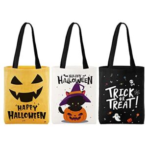 Halloween Tote Bag 3 Pack Trick or Treat Bag Pumpkin Candy Canvas Bags 15.7 X 11.8″ Reusable Large Halloween Treat Bag for Children for Halloween Candy Party Favor Gift Goodie Bag for Halloween Party