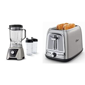 Oster BLSTTS-CB2-000 Pro Blender with Texture Select Settings, 2 Blend-N-Go Cups and Tritan Jar, 64 Ounces, Brushed Nickel & 2-Slice Toaster with Advanced Toast Technology, Stainless Steel
