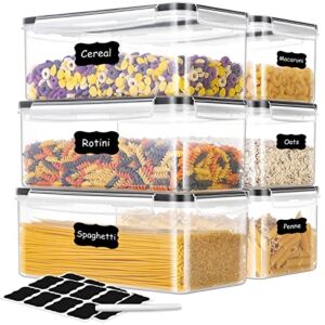 Food Storage Containers, ME.FAN [6 Set] 3.2L Spaghetti Containers Airtight Horizontal Storage/Pasta Containers Kitchen Pantry Organization Canisters with 24 labels & Pen – Black