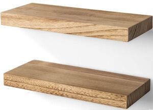 Wood Floating Shelves Wall Mounted 17 inch, 2 Tier Rustic Wooden Wall Shelves for Bathroom Living Room Bedroom Laundry Kitchen Storage Farmhouse Decor, Set of 2
