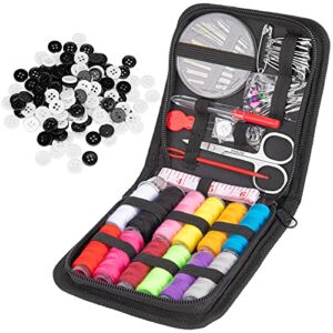 208 Pcs Premium Sewing Kit for Traveler, Adults and Beginners, Botober DIY Sewing Supplies Organizer Filled with 140 Pcs Sewing Buttons, Scissors, Thimble, 12 Color Threads, 30 Pcs Needles, etc