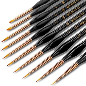 Professional Miniature Paint Brushes – Paint Brush Set of 10 Detail Paint Brushes – for Fine & Art Painting – w/ Comfortable Grip Handles – Perfect for Acrylic, Watercolor, Oil, Models, Warhammer 40k