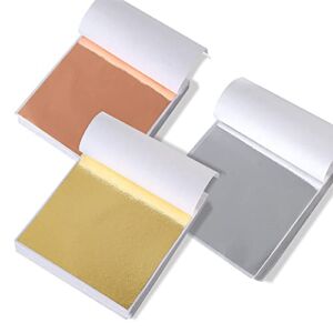 DECONICER 300pcs Imitaion Gold Leaf Sheets for Resin.3 Multi-Color Gold Foil Sheets (Gold,Silver,Rose Gold) are Suitable for Art,Crafts,Resin,Painting,Furniture,Decoration.3.15×3.35 inches.