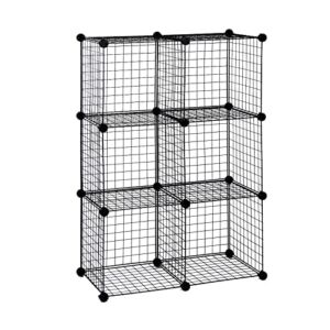 AllGoNicer 14″x14″ Wire Grid Shelf Cubes, Patented Design, Sturdy and Long Last, Floor-Stand or Wall-Hang, Easy DIY Assembly (6cubes/23panels, Black)