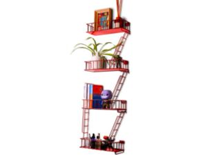 KOTIJOKI Fire Escape Ladder Shelf – New York Inspired 4 Tier Wall Mounted Metal Rustic Floating Shelves With Screwdriver & Ladders, For Home Decor, Living Room, Office Organizer, Action Figure Display