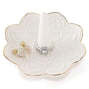 RUIMIC Ceramic White Mandala Jewelry Holder Decorative Ring Holder/Trinket Tray Valentine’s Day Engagement Wedding Birthday Gifts for Women Her