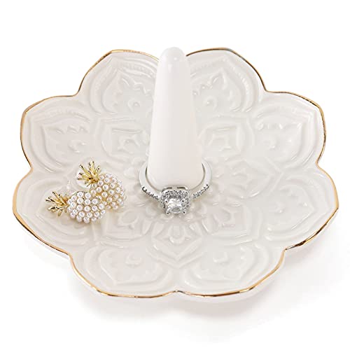 RUIMIC Ceramic White Mandala Jewelry Holder Decorative Ring Holder/Trinket Tray Valentine’s Day Engagement Wedding Birthday Gifts for Women Her | The Storepaperoomates Retail Market - Fast Affordable Shopping