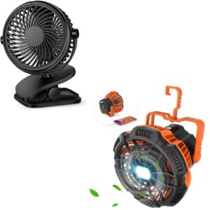 Stroller Fan & Camping Fan, Indoor/Outdoor Office Bedroom USB Fan Cooling Power Bank with Remote Control, 30 Hours Work-time USB Rechargeable Powerful Fan Light for Hiking, BBQ,Hunting, Hurricane