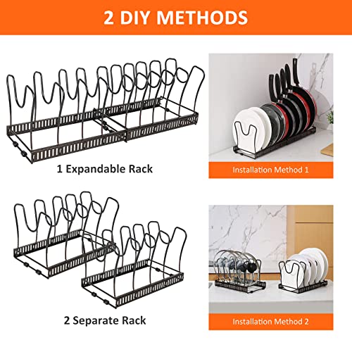 Pot Rack Organizer -Expandable Pot and Pan Organizer for Cabinet,Pot Lid Organizer Holder with 10 Adjustable Compartment for Kitchen Cabinet Cookware Baking Frying Rack,Bronze | The Storepaperoomates Retail Market - Fast Affordable Shopping