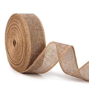 Burlap Ribbon Fabric Wired Edge 20 Yards for Decoration (1.5inch, Natural)