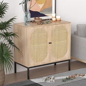 XIAO WEI Buffet Sideboard with Handmade Natural Rattan Doors, Storage Cabinet Console Table Accent Cabinet, for Dining Room, Living Room, Kitchen, Natural 1