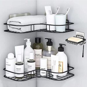 Corner Shower Caddy Shelf with Adhesive Hooks and Soap Dish,No Drilling RustProof Stainless Steel Shower Basket Shelves for Bathroom Storage Organizer
