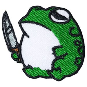 Octory Fat Frog with Knife Iron On Patches for Clothing Saw On/Iron On Embroidered Patch Applique for Jeans, Hats, Bags