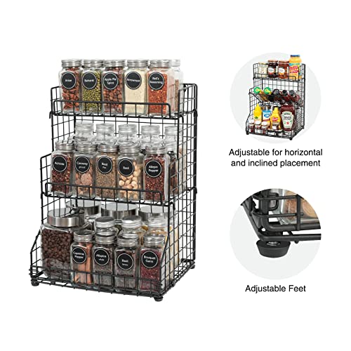X-cosrack 3-Tier Food Packet Organizer Rack Bins with Adjustable Tilting Design for Pantry Storage,Metal Wire Snack Spice Holder for Kitchen Bathroom Cabinets Countertops | The Storepaperoomates Retail Market - Fast Affordable Shopping