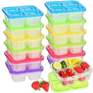 12 Pcs Bento Snack Food Containers Divided Lunchable Containers with Lids Square Snack Boxes Reusable Sectioned Containers Colorful Lunch Containers 4 Compartments Lunch Boxes for School Work