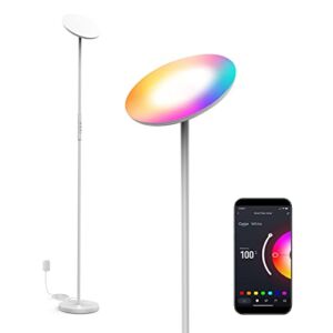 SUNTHIN Smart Floor Lamp, WiFi Standing Lamp Compatible with Alexa & Google Home, 24W RGBW Dimmable Torchiere LED Lamp for Bedroom, Living Room, Office, Reading Room