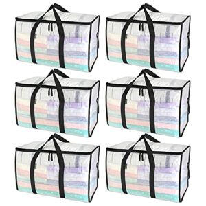 BALEINE 6-Pack Oversized Moving Bags with Reinforced Handles, Heavy-Duty Storage Tote for Clothes, Moving Supplies (Clear)