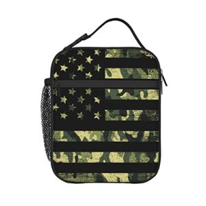 PrelerDIY Camouflage American Flag Lunch Box – Camo Insulated Lunch Bags for Women/Men/Girls/Boys Detachable Handle Lunchbox Meal Tote Bag