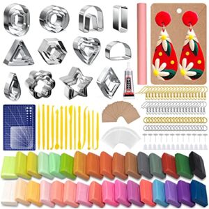 302Pcs Polymer Clay Earring Making Kit Include 30Pcs Polymer Clay Earring Cutters Molds, 32Colors Clay, Tools, Rollers, Earring Hooks Accessories for Polymer Clay Earrings Jewelry Making Supplies